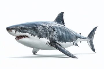 Naklejka premium Realistic Great White Shark Swimming in Clear Blue Water Environment