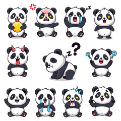 set of funny cartoon panda