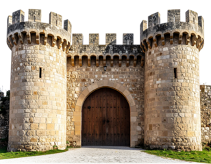 - Medieval Fortified Castle with Surrounding Walls Isolated PNG