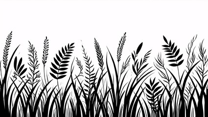 Silhouetted Grass and Wheat Against Open Sky Depicting Nature’s Calm, Simplicity, and Seasonal Beauty in Minimal Style.