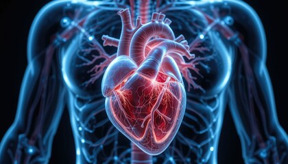 Anatomical Heart Illustration Depicting the Cardiovascular System with Veins and Arteries