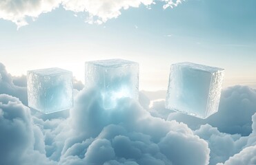 Floating ice cubes in a cloudy sky