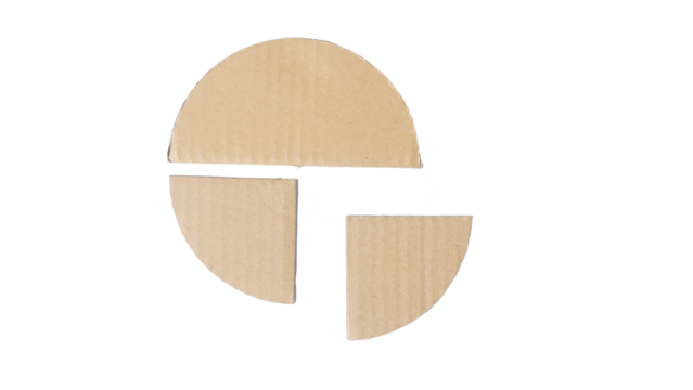 Cardboard cut in semicircle and quadrants geometric shapes for craft and education isolated on transparent background