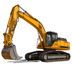 bright yellow heavy excavator with a large digging bucket and long arm