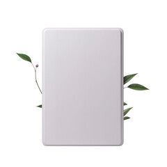 Blank Rectangular Sign Surrounded by Green Leaves and Purple Buds for Floral Presentation