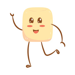 Cartoon Marshmallow Character Waving Hello Flat Illustration