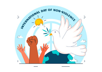 International Day of Non-Violence Vector Illustration on October 2nd, for a Culture of Peace, Tolerance, and Understanding in a Flat Design Background