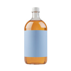 Clear Plastic Bottle Filled with Amber Liquid Featuring Blue Label for Beverage Packaging