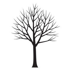 Obraz premium Silhouetted tree with bare branches isolated on white background for design elements