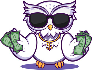 cartoon owl with money mascot illustration