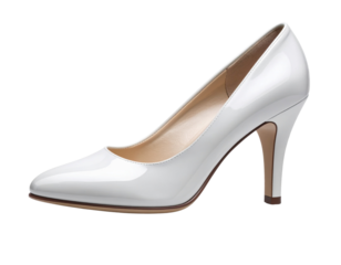 Close-Up of White Glossy Shoe Toe Cap with Reflection on Mirror Floor, Transparent Background