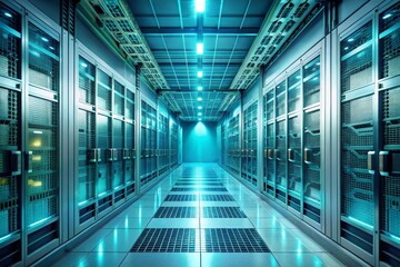 Obraz premium Data Center Server Room with Rows of Servers