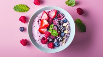 Conceptual image of a fruit smoothie bowl topped with berries, nuts, and seeds, emphasizing healthy fruit choices.