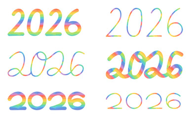カラフルでかわいいレインボー2026年の数字ロゴセット