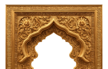 PNG Ornate golden Islamic frame arch architecture intricate.