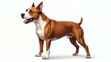 Realistic Staffordshire Bull Terrier Standing Alert with Muscular Build and Friendly Expression &ndash; Brown and White Short Coat, Isolated on White Background, High-Resolution Dog Illustration