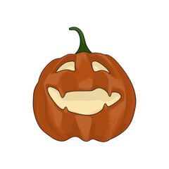 Halloween Pumpkin Funny and Cute on White Background. One of the Fall Holiday Symbol. Vector Illustration.