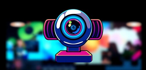 Webcam icon, video conferencing symbol, online meeting, streaming call, vector illustration, video, webcam