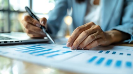 Hand of analysts working on a stakeholder report presentation