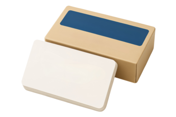 Blank white flashcards with a box for studying on a transparent background