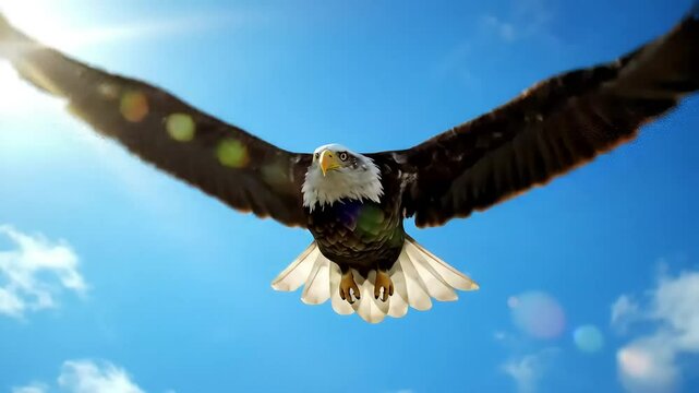 Majestic eagle soaring through a vibrant blue sky