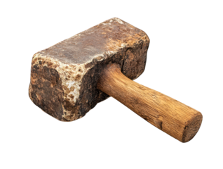 Old, weathered, heavy hammer with wooden handle