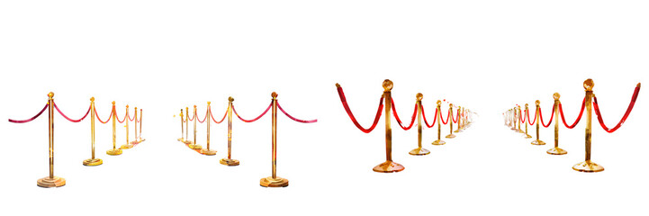 Red Carpet Ropes and Stanchions Set Isolated on Transparent Background