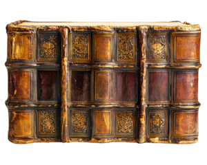 Ornate, aged book binding, with gilt details