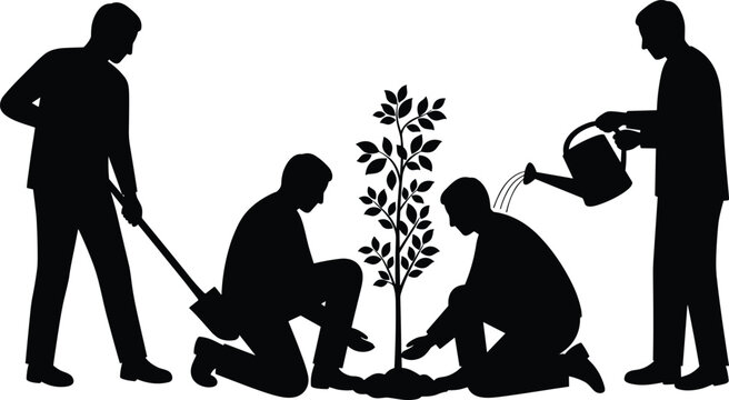 Tree, Planting, Community, Group, People, Shovel, Watering, Soil, Environment, Nature, Eco-Friendly, Outdoors, Teamwork, Conservation, Sustainability, Volunteer, Green, Action, Activity, Initiative