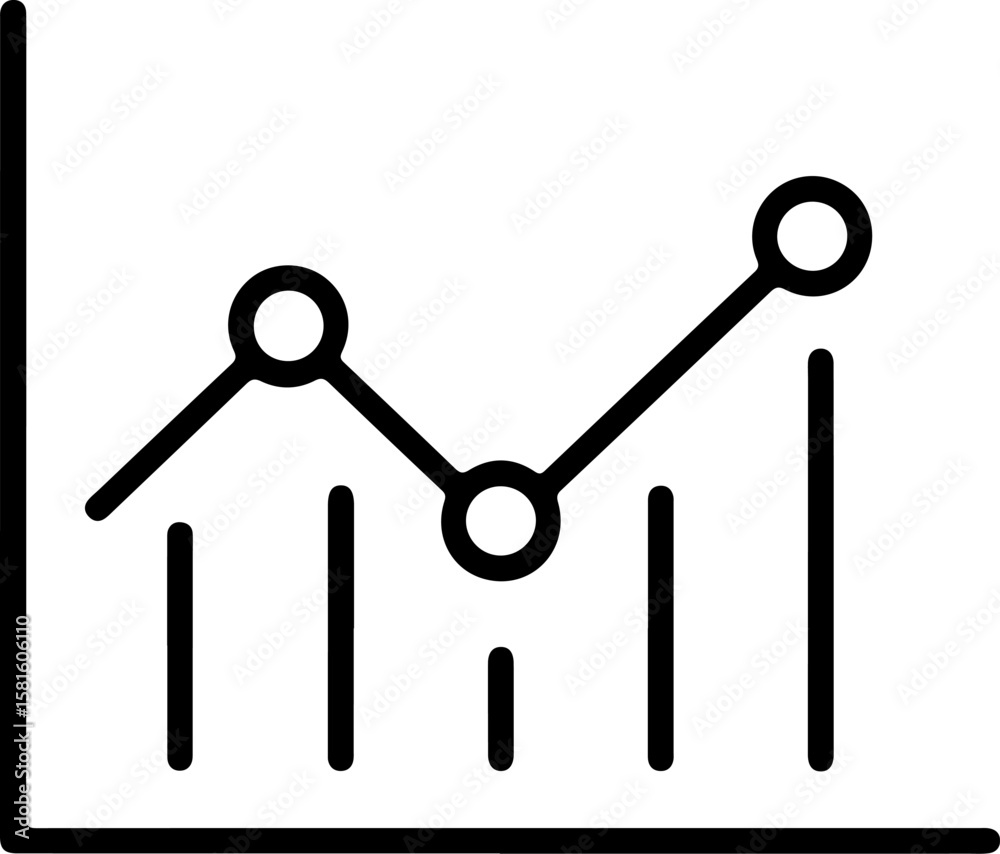 Poster simple line graph icon showing upward trend with data points and bars
