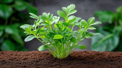 Fresh green plant growing in healthy soil.