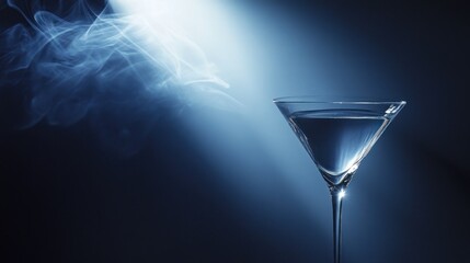 Elegant Martini Glass with Smoke and Dramatic Blue Lighting
