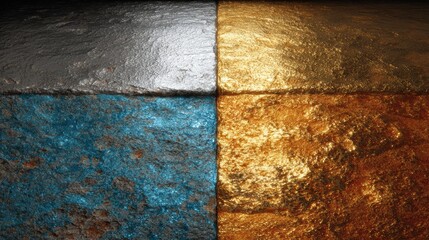 Metallic Textures in Quad: A detailed exploration of metallic textures across four distinct quadrants, showcasing the unique character and aesthetic appeal of each surface in a single.