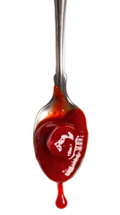 Drip of ketchup in a spoon isolate on transparency background