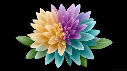 Vibrant multi-colored flower with green leaves.
