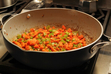 Close-Up of Homemade Chicken Pot Pie Being Prepared with Simple Ingredients