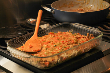 Close-Up of Homemade Chicken Pot Pie Being Prepared with Simple Ingredients