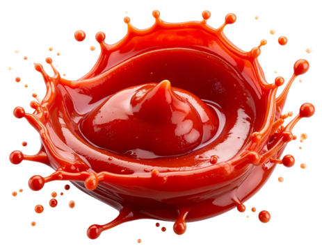 Realistic Ketchup Splatter with Liquid Motion, PNG Cutout