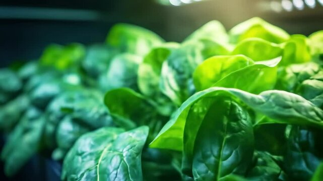 Fresh vibrant spinach leaves, close-up shot, healthy eating concept