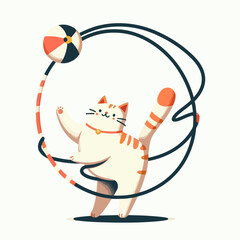 cartoon vector illustration of circus cat spinning hoop and ball