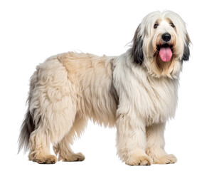Fluffy Old English Sheepdog Standing Sideways with Tongue Out &ndash; Transparent PNG