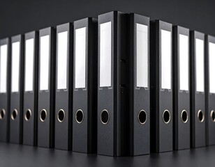 Rows of black file folders on dark surface
