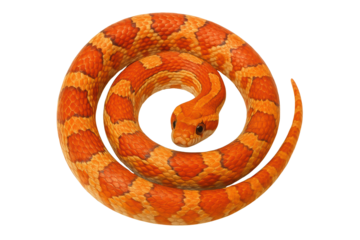 Beautiful pet corn snake with vibrant orange patterned scales on a transparent background