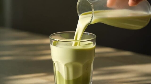 pouring Macha ice into glass video
