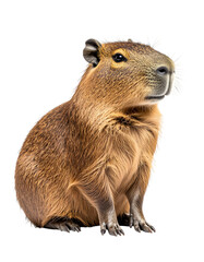 Obraz premium Capybara Sitting in a Relaxed Posture on a White Background