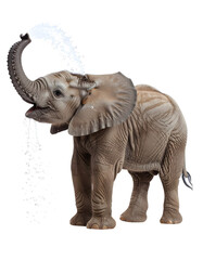 Fototapeta premium Playful Elephant Spraying Water with Trunk in Fun Summer Scene
