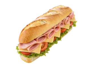 Footlong ham & swiss submarine sandwich isolated on white background