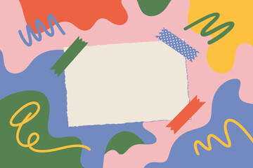 Fun abstract background with colorful shapes creates a whimsical frame around a central text box area for art and design projects.