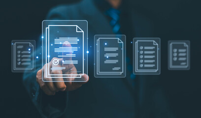  Business documents using a computer and digital technology to store data for the study, financial...