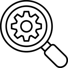 Magnifying glass with gear inside symbolizing search for solutions and optimization
